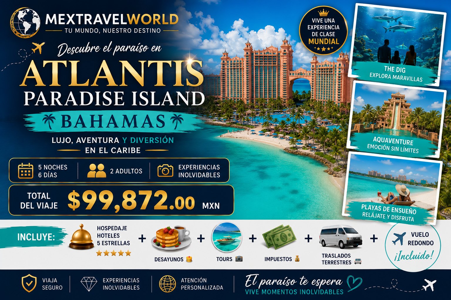 Багамы — Atlantis Paradise Island — Atlantis · Aquaventure · The Dig · пляжи | MexTravelWorld