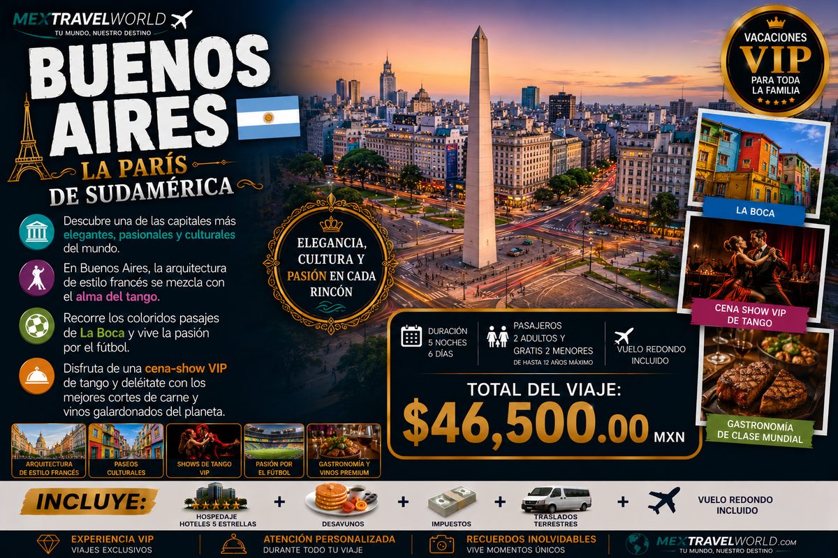 Buenos Aires — Obelisco · La Boca · Cena-show de tango | MexTravelWorld