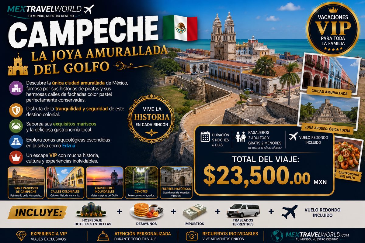 Campeche — Ciudad amurallada · Zona arqueológica Edzná · Mariscos | MexTravelWorld