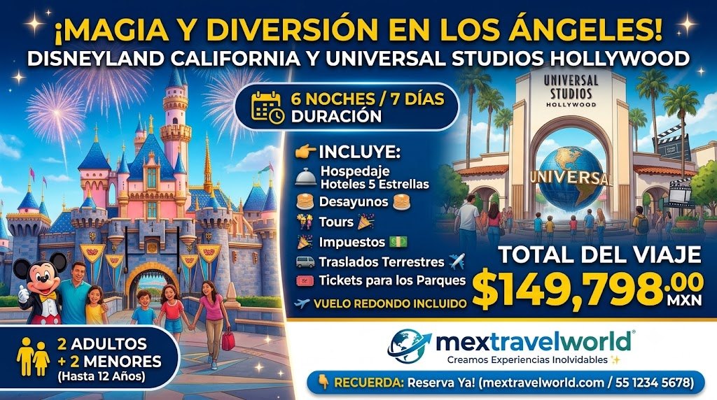 Disneyland y Universal Studios — Disneyland California · Universal Studios Hollywood | MexTravelWorld