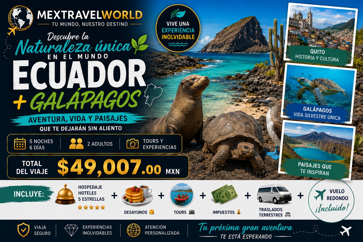 Ecuador + Galápagos — Quito · Galápagos · Vida silvestre única | MexTravelWorld