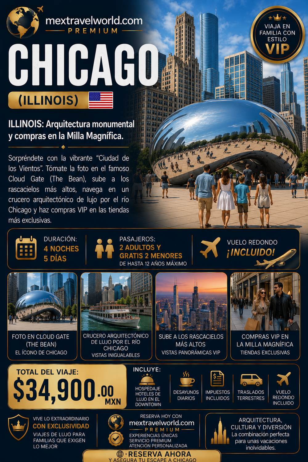 Chicago (Illinois) — Chicago · Cloud Gate · Magnificent Mile · River cruise | MexTravelWorld