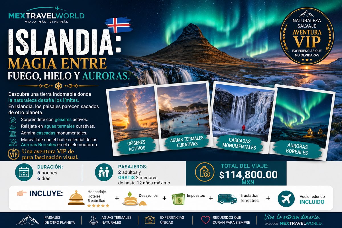 Islandia — Géiseres · Aguas termales · Auroras boreales | MexTravelWorld