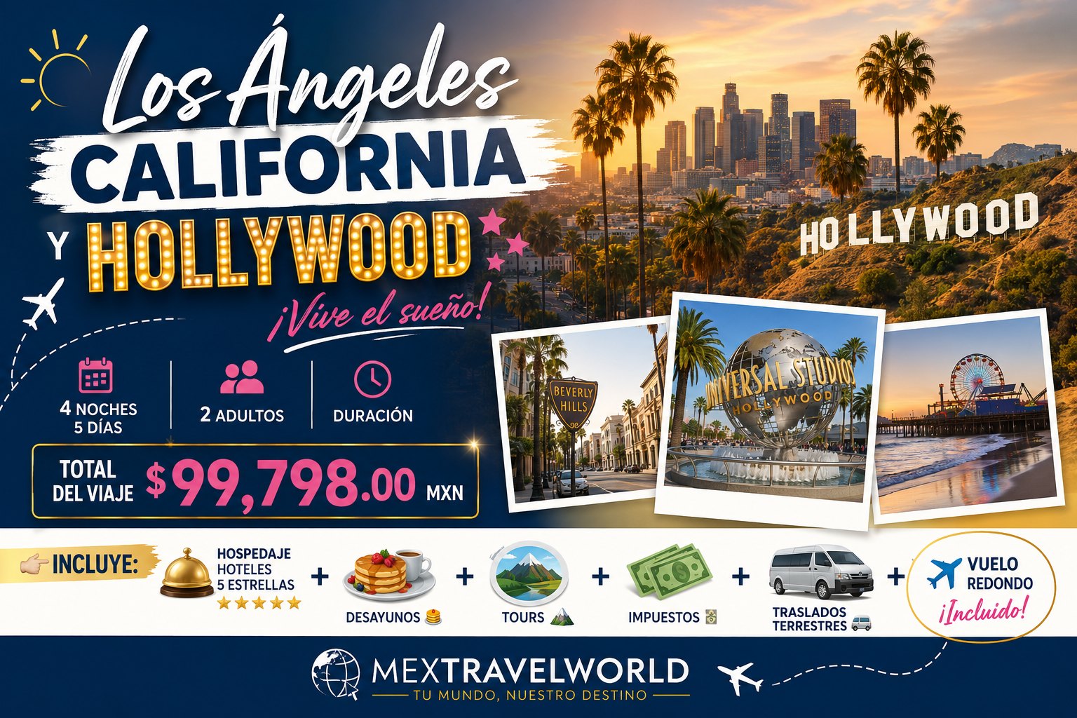 Los Angeles & Hollywood — Hollywood · Beverly Hills · Universal Studios · Santa Monica | MexTravelWorld
