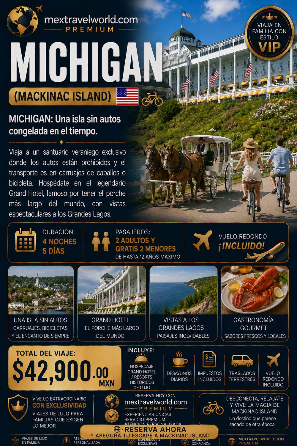 Michigan — Mackinac Island · Grand Hotel · Isla sin autos · Grandes Lagos | MexTravelWorld