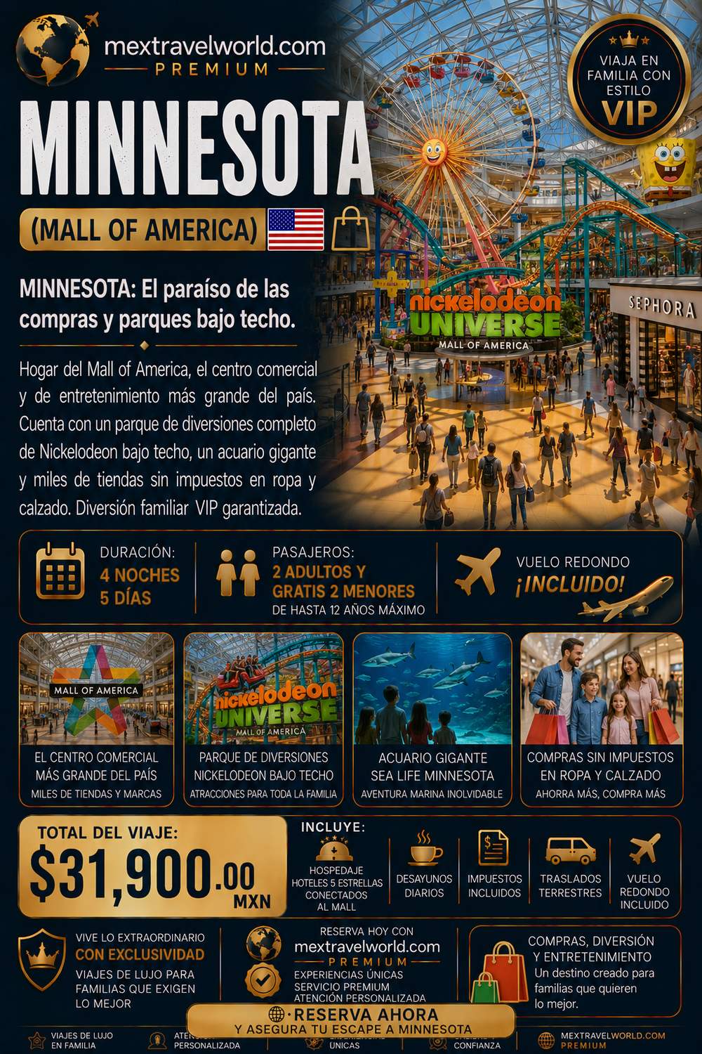 Minnesota — Mall of America · Nickelodeon Universe · Sea Life Aquarium · Tax-free shopping | MexTravelWorld