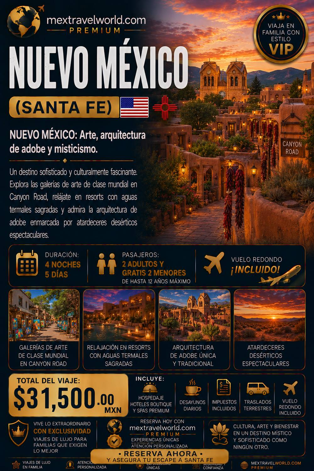 Nuevo México — Санта-Фе · Каньон-Роуд · Глинобитная архитектура · Термальные источники | MexTravelWorld