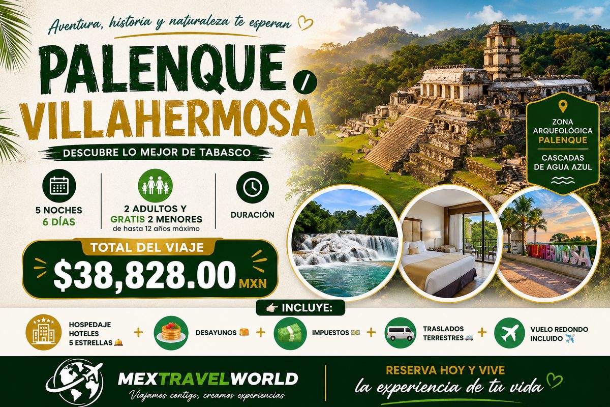 Паленке и Вильяэрмоса — Археологическая зона · водопады Агуа-Асуль | MexTravelWorld