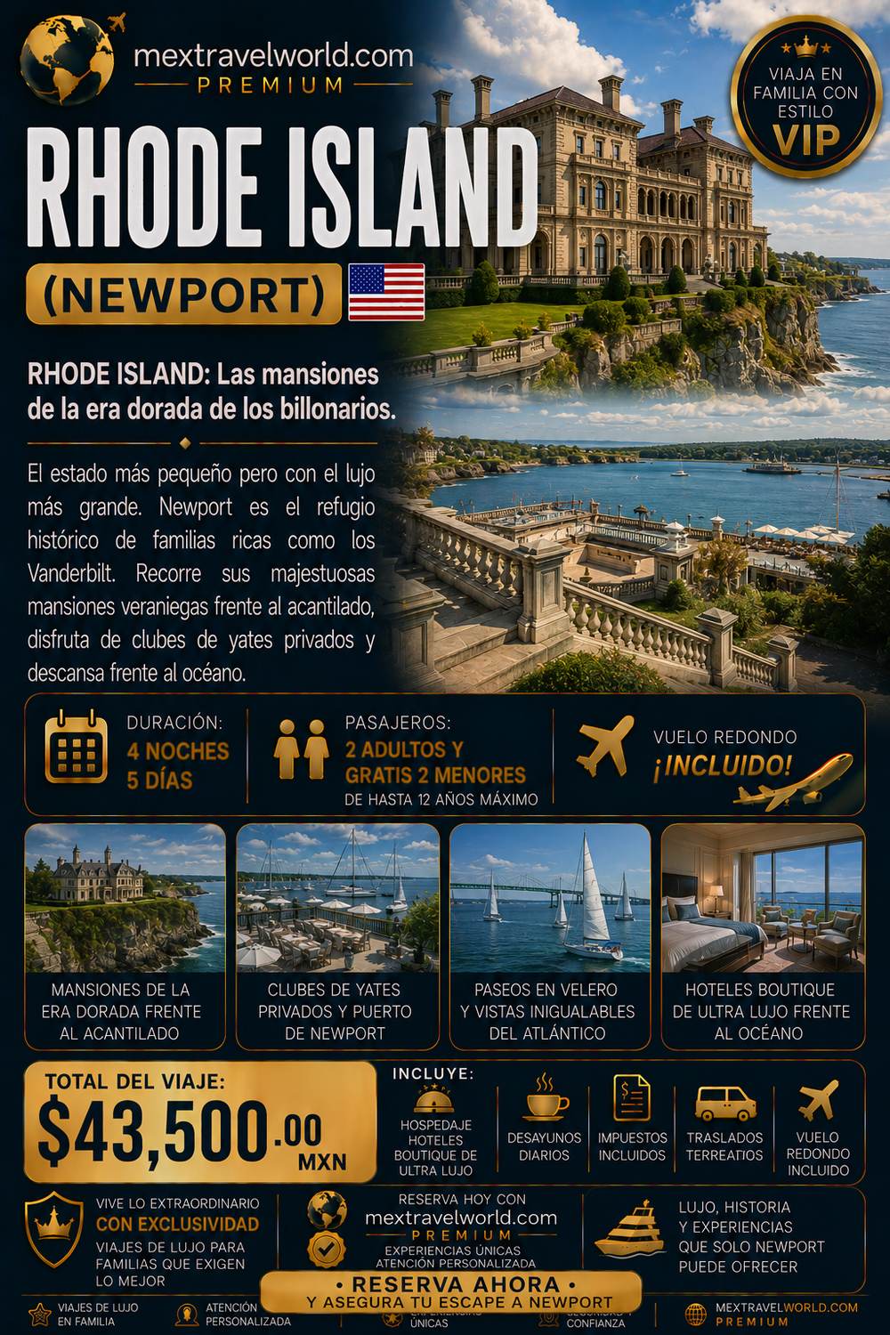 Rhode Island — Newport · Gilded Age mansions · Yacht clubs · Oceanfront | MexTravelWorld