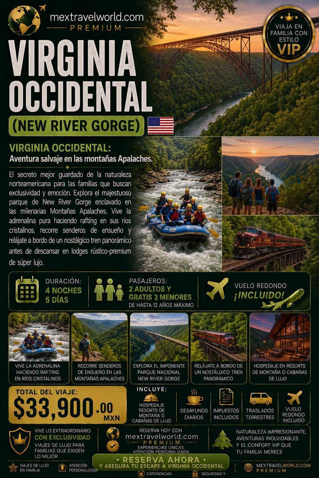 Virginia Occidental — New River Gorge · Rafting · Montañas Apalaches · Tren panorámico | MexTravelWorld