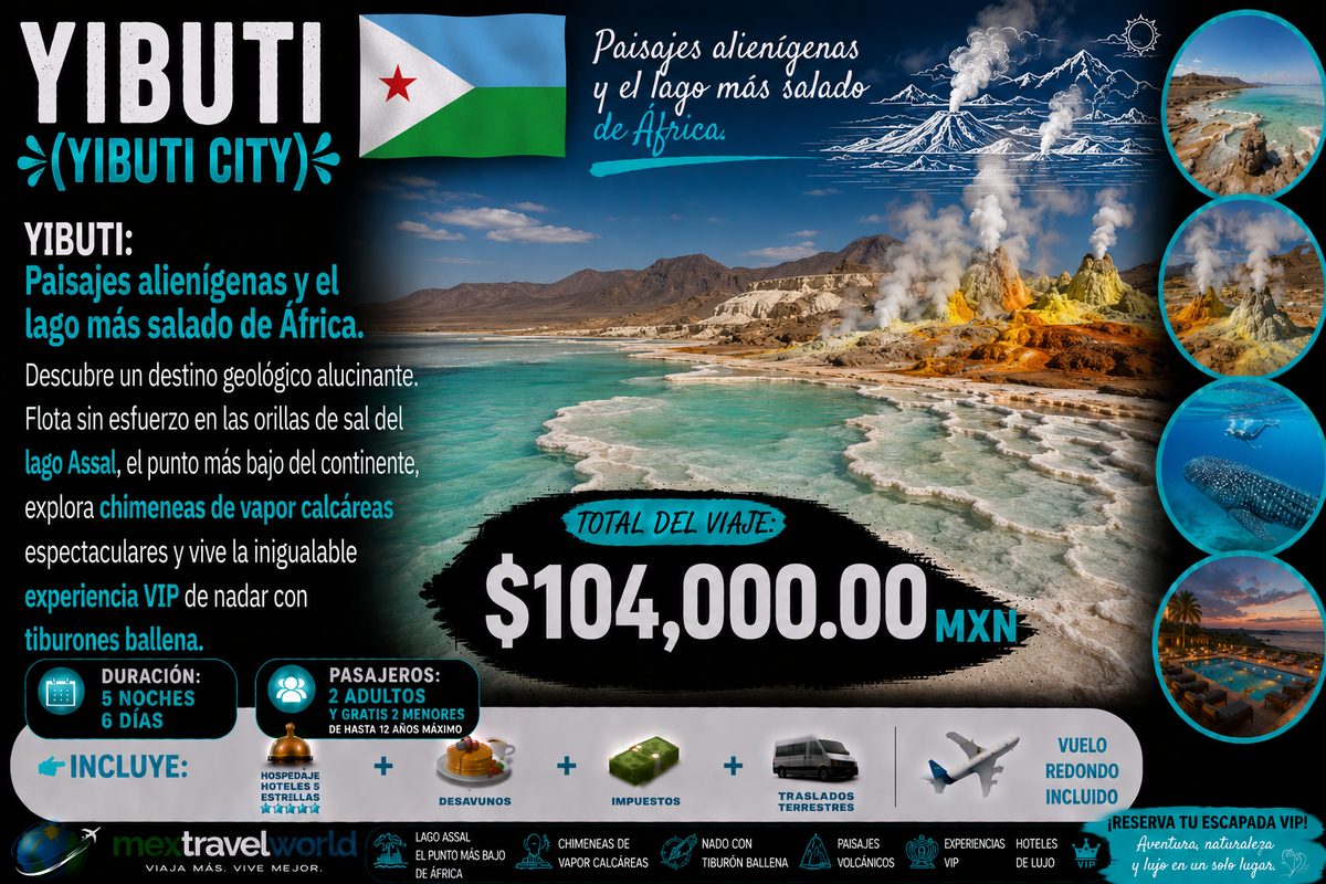 Джибути — Озеро Ассаль · Паровые источники · Плавание с китовыми акулами | MexTravelWorld